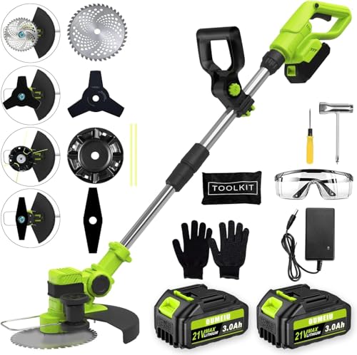 Débroussailleuses Electrique sans Fil a 2 21V 3.0Ah Batterie& 4 Types Lames, Coupe-Bordure sur Batterie Se Transforme en Dresse-Bordures, Debrouissalleuses...