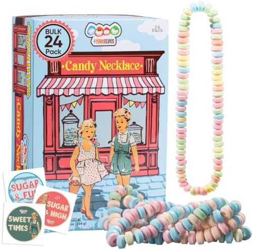 24 Pastel Candy Necklaces Individually Wrapped, Choker Style Party Favors