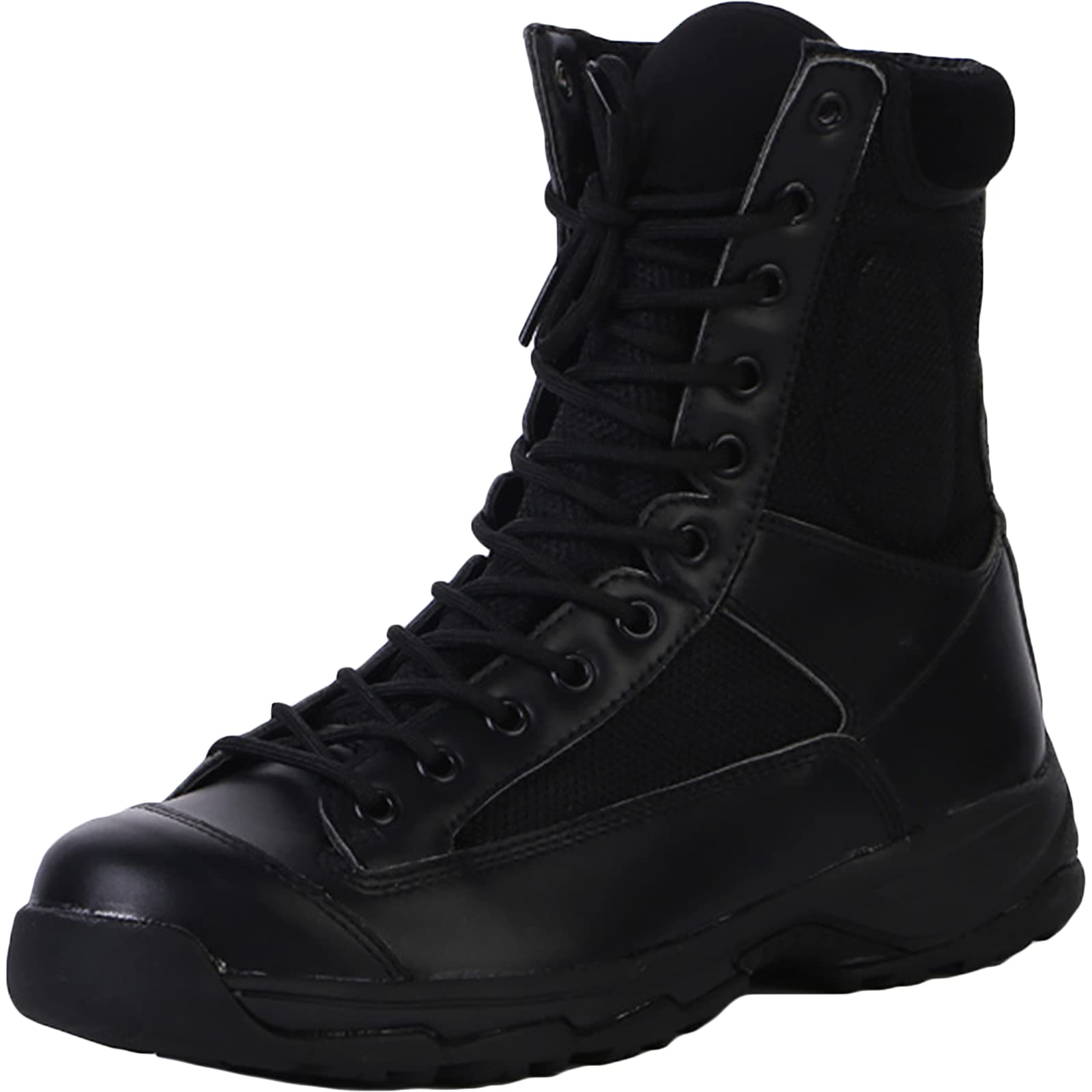HHMacro Men's Military Commando Black Leather Training Booties High-top Lace-up Shoes Trekking Hiking Army Boot Lightweight Tactical Combat Boots,Black- US8.5/UK8/EU42