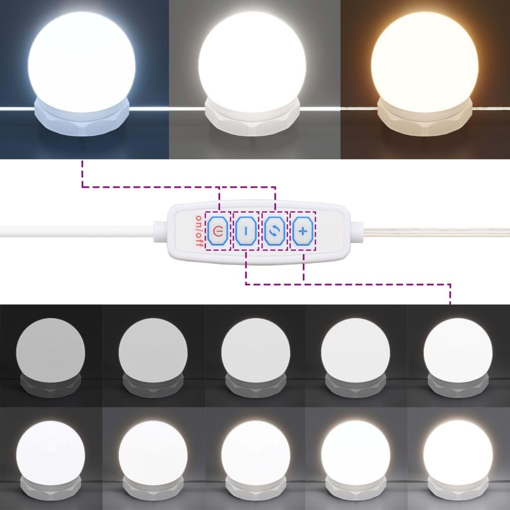 vidaXL Mueble con Espejo y LED Baño Pasillo Corredor Iluminación Tocador Entrada Ducha Aseo Cuarto Armario Decoración Adorno Casa Blanco