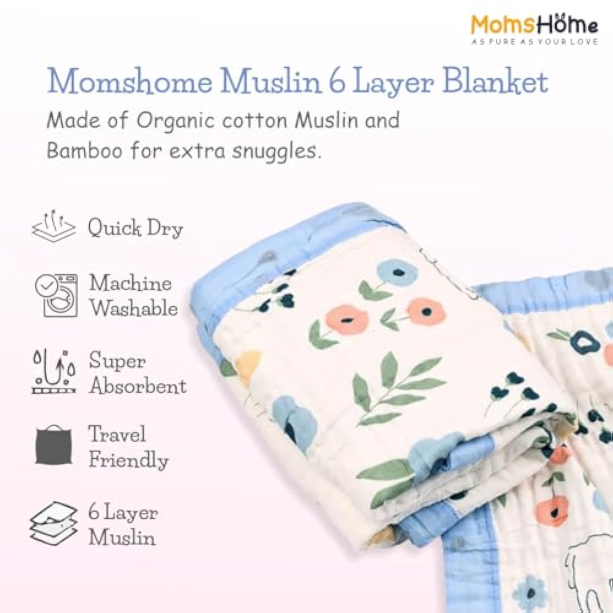 Organic Cotton Baby Muslin 6 Layer Blanket, Strawberry