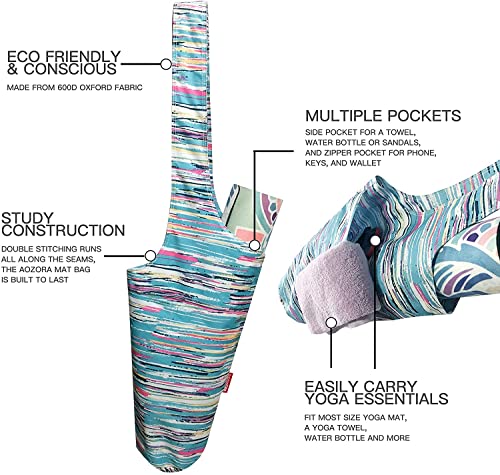 Aozora Yoga Mat Bag | Yoga Mat Tote Sling Carrier with Large Side Pocket & Zipper Pocket | Fits Most Size Mats (Ripple)
