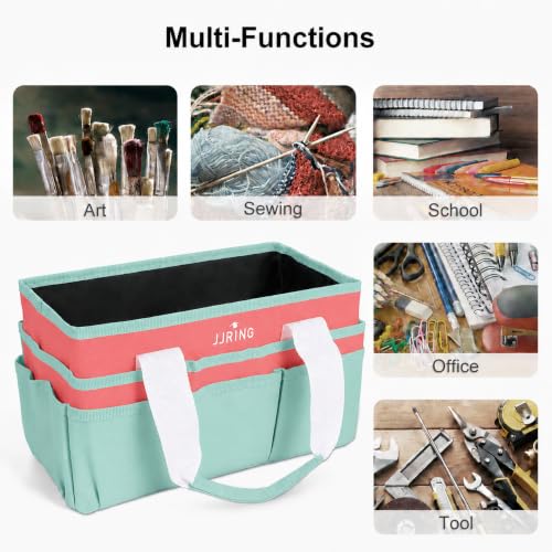 Image of JJRING Craft Organizer Tote Bag Art Storage Caddy Green and Orange