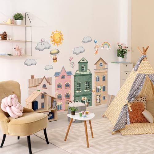 Vinilos decorativos removibles con animales y casas miniatura 7