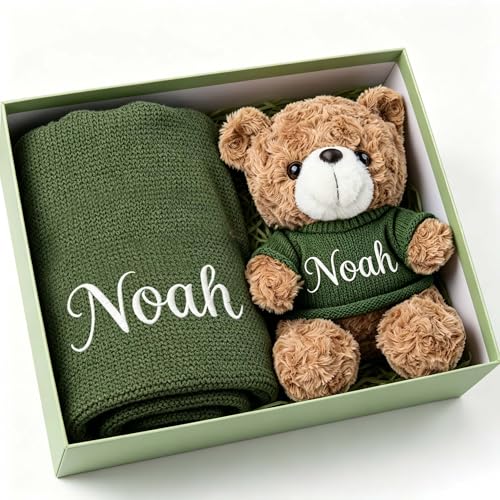 Image of Personalized Baby Blanket Embroidered with Name, Custom Knit Baby Blanket for Girls Boys, 30x40in Customized Baby Blanket for Personalized Baby Gifts, Unisex for Newborn