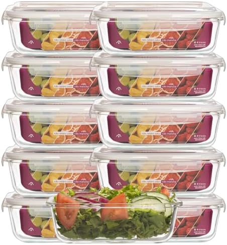 KIT 10 Potes de Vidro Retangular com Tampa Hermética 640ml (Branc...