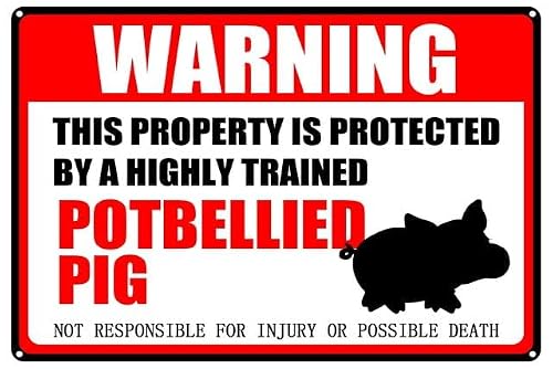 peiyeety Potbellied Pig Warning Aluminum Metal Sign Pet Gift,This Property is Protected by Highly Trained Sign 12x16 Inches
