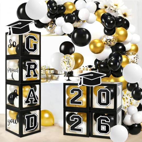 Graduation Decorations 2026 Graduation Party Decorations Set of 4 Boxes with 129pcs Balloons Arch Garland Kit Party Supplies for Any Grades Black by Labrostar - Used condition - US$18.99