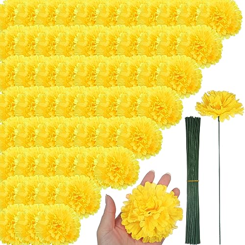 Cindeer 100 Artificial Marigold Flowers for Diwali, Day of The Dead, Yellow
