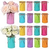 16 Pack High Farmhouse Vase Decor 4.3' Vintage Flower Vase with Twine Bow Metal Flower Vases Iron Rustic Vases Rustic Galvanized Metal Vas Tin Flower Buckets for Table Centerpiece, Multicolor