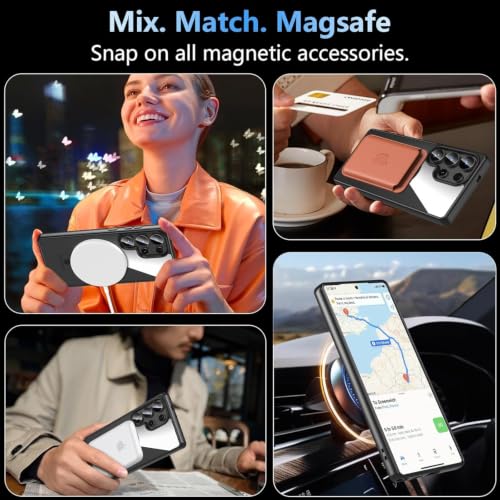 Image of DIZORO Samsung S25 Ultra Case,Compatible with Mag Safe, Non Yellow Military-Grade Drop Protection & Hard PC Back Cover Slim Transparent Anti-Scratch Shockproof Phone Case (Black new)