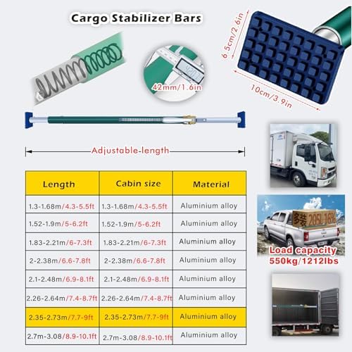 Heavy Duty C Pole Support for Minivans, Trailers, SUVs - Stabilizer Load Bar with Anti-Slip Pad, 1212 lbs Weight Capacity, Adjustable 5-6.2ft (1 Pack)