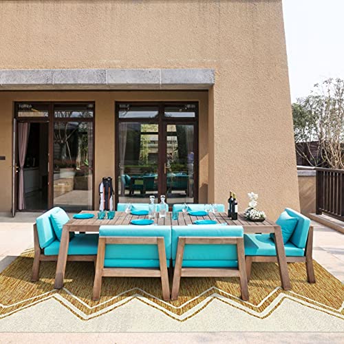 Home Dynamix Nicole Miller New York Patio Sofia Leon Indoor/Outdoor Area Rug, 5'2"X7'2", Ivory/Mustard #TOP6