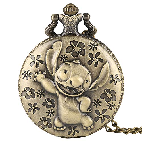 Mignon Dessin animé Stitch Montre de Poche pour garçons Filles, Cadeaux de Noël Montres de Poche à Quartz Chaîne pour Enfants Cover