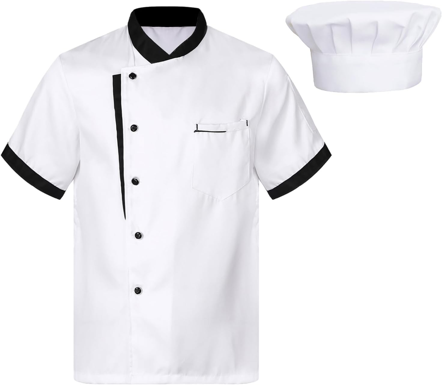XUNZOO Unisex Short Sleeve Kitchen Work Uniform Restaurant Hotel Kitchen Coat Jacket with Chef Hat