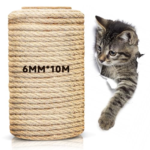 Gndigufa Corde en sisal pour Arbre à Chat, 6mm x 10M Corde en sisal Naturel, Corde pour Arbre à Chat pour réparation Remplacement Arbre à Chat, Corde en sisal Naturel Accessoires pour Chats