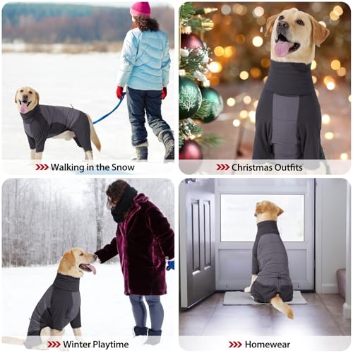 Dotoner Winter Hundemantel mit Beinen, Elastischer Hundejacke Hund-Overall Fleecefutter Warm, Winddichte Hund Wintermantel mit Geschirrloch für kleine, mittelgroße und große Hunde