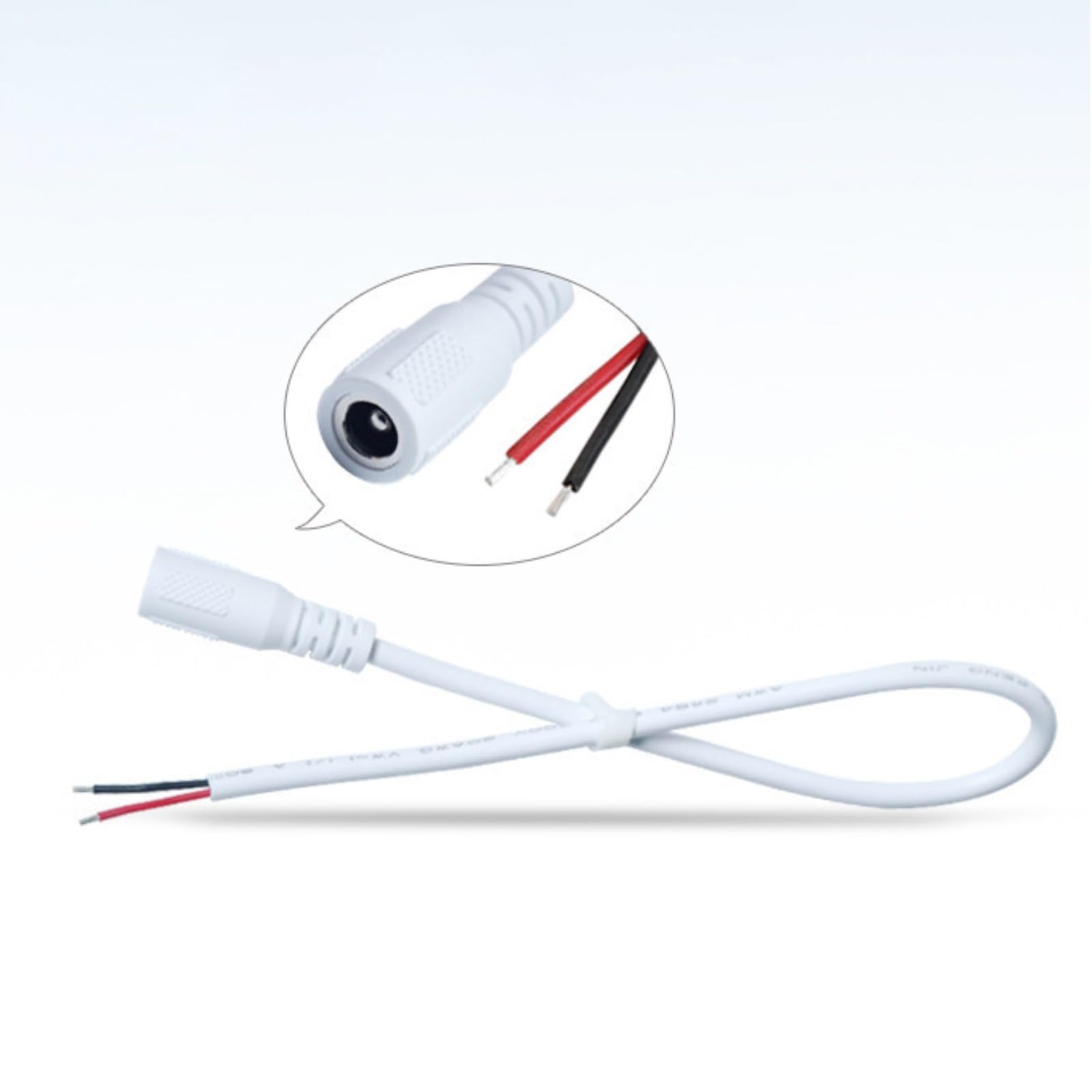 YSJJZRL White DC Barrel Plug Connector 5.5x2.5mm DC Male/Female to 2 Core Bare Wire Open End Repair Cord (5.5x2.5mm Male,30cm)