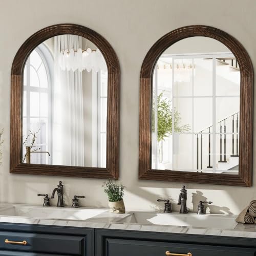 LOSOUR 2 Pack 40x30 Inch Arched Mirror, Farmhouse Decor Solid Wood Wall Mirror, Bathroom Mirrors, Vintage Mirror for Bathroom, Living Room,Bedroom, Entryway, Hallway,Foyer (Coffee, 2 Pack-40"L x 30"W)