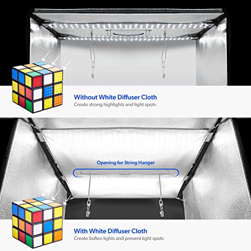 Limostudio 24" X 24" Led Light Box Tent, Photoshoot Lighting Tent With Air Hanging Ceiling String, Sticky Clay For Object Setting Up, 120 Led Dimmable, Light Color Adjustable, Cri>90, 4000Lm, Agg3250 #TOP6