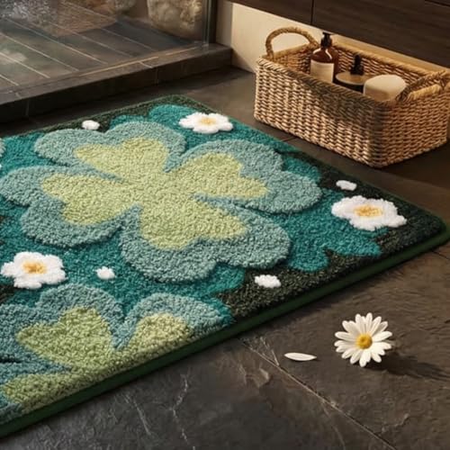 Image of LOOMLYFE Super Soft (40x60 cm) Microfibre 2000 GSM Bath Mat Super Absorbent Anti-Skid Door Mats for Home /Bathroom Mat /Bedroom /Kitchen /Floor Mat Pack of 1 - GreenFlowers
