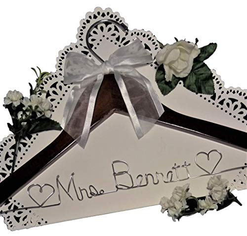 Wedding Dress Hanger Personalized Bride Name Choice Of 9 Bow Colors Silver Dark Wood Hanger With Notches In Hanger Bridal Bridesmaid Gift, Wedding Shower Gift #TOP4
