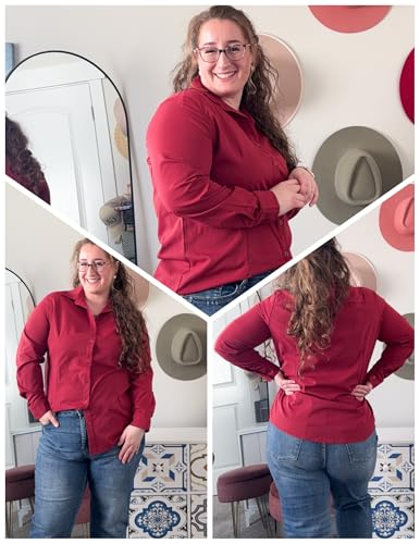 Image of IN'VOLAND Women Plus Size Button Down Shirts Long Sleeve Office Work Blouse
