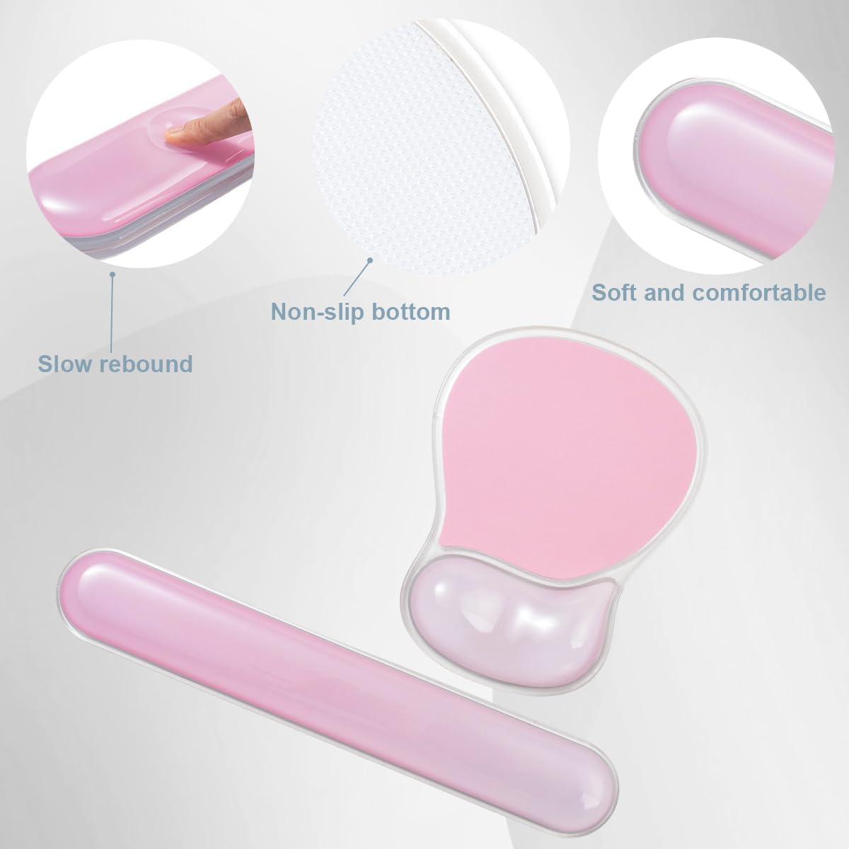Poggiapolsi in gel rosa per tastiera e mouse – Tappetino ergonomico per
