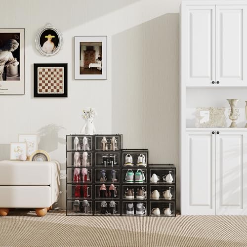 SEE SPRING Shoe Storage Boxes, White Plastic Stackable Shoe Organizer for Closet, Shoe Rack & Holder Sneaker Container, 12 Pack Black by SEE SPRING - Image 6