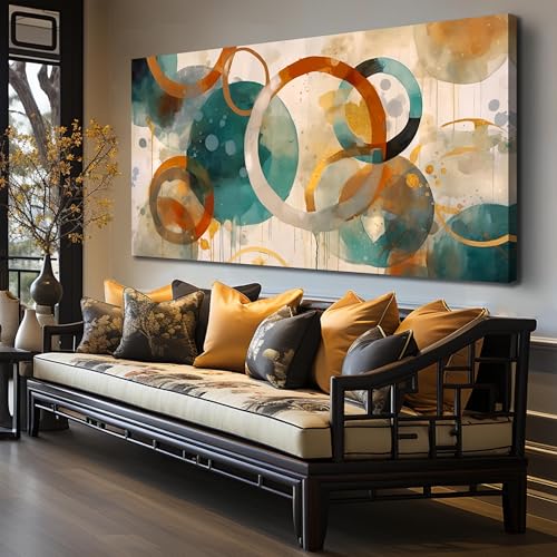 CANEITO Abstract Wall Art for Living Room, Circle Canvas Wall-Decor for Bedroom, Geometric Print Artwork, Size 59 x 29 Inches