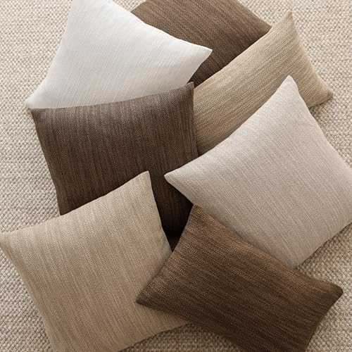 Image of Foindtower Set of 2 Decorative Textured Burlap Linen Throw Pillow Covers Farmhouse Boho Cushion Cover Solid Accent Pillowcase for Couch Sofa Bed Living Room Home Decor,18x18 Inch,Camel