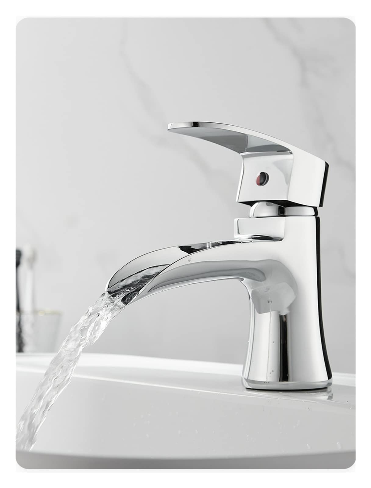 Grifo para Lavabo de baño, Grifo Monomando Cromado con Agua fría y Caliente, Grifo Mezclador para Lavabo de baño, Mezclador de latón