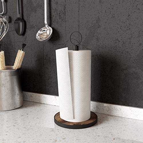 Oropy Paper Towel Holder Countertop With Heavy Duty Wood Base, Farmhouse Paper Towel Roll Stand For Kitchen Counter Fits Standard And Jumbo Size Paper Towels (Brown) #TOP1