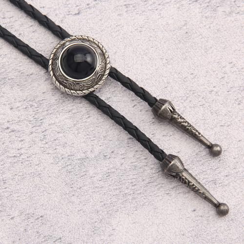 Image of GelConnie Bolo Tie for Men Women Western Cowboy Turquoise Leather Necktie | Natural Stone Bolo Tie Necklace for Women Rodeo Cowboy Leather Necktie Native American Western Cowgirl Ties Adjustable Cord