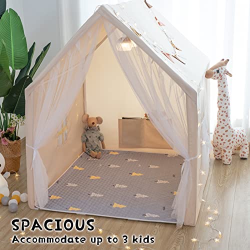 Treebud Play Tent With Padded Mat, Pennant Banners, Fairy Lights - Kids Playhouse With Large Space For Indoor And Outdoor, Large Play House Toys For Toddler, Boys And Girls (Cream) #TOP6