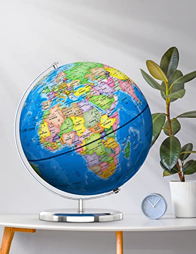 Waldauge 13" World Globe With Stand, Illuminated Educational Globes With Hd Printed Map For Kids Classroom Learning, Led Globe Lamp With Stable Heavy Metal Base #TOP6