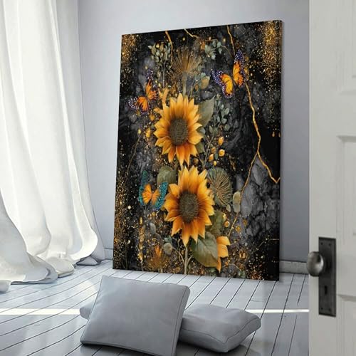 Lienzo de ensueño floral con mariposa y mármol para llenar de calidez tu hogar 3