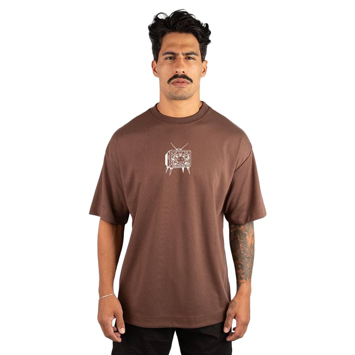 Camiseta Oversized Masculina Streetwear Trace Black Tv 100% Algodão Premium 30.1 Penteado