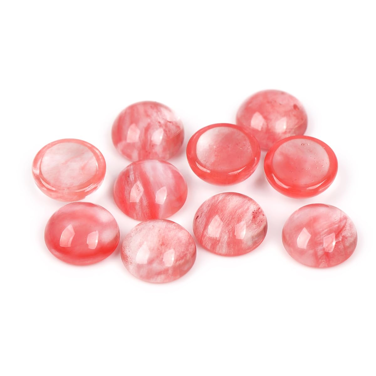 GEM-Inside 5Pcs 10mm Watermelon Crystal Quartz Cabochons Stones Beads for Jewelry Making Bezels Tennis Statement Jewelry