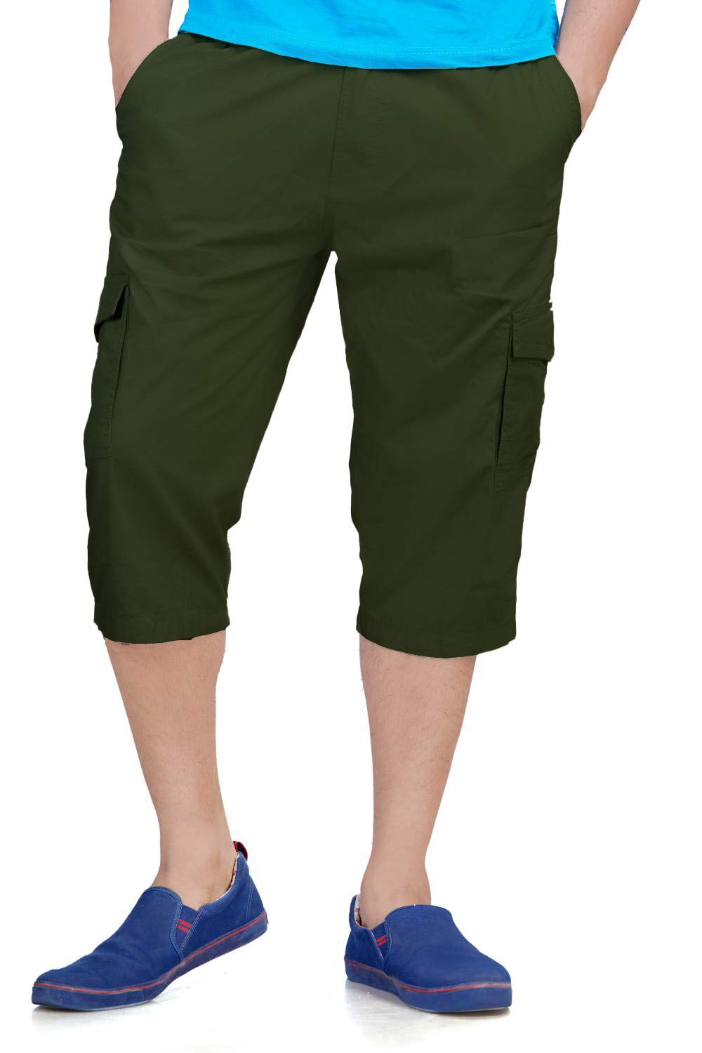 Men's Regular Fit Three Quarter Shorts Olive 30 Inch Waist