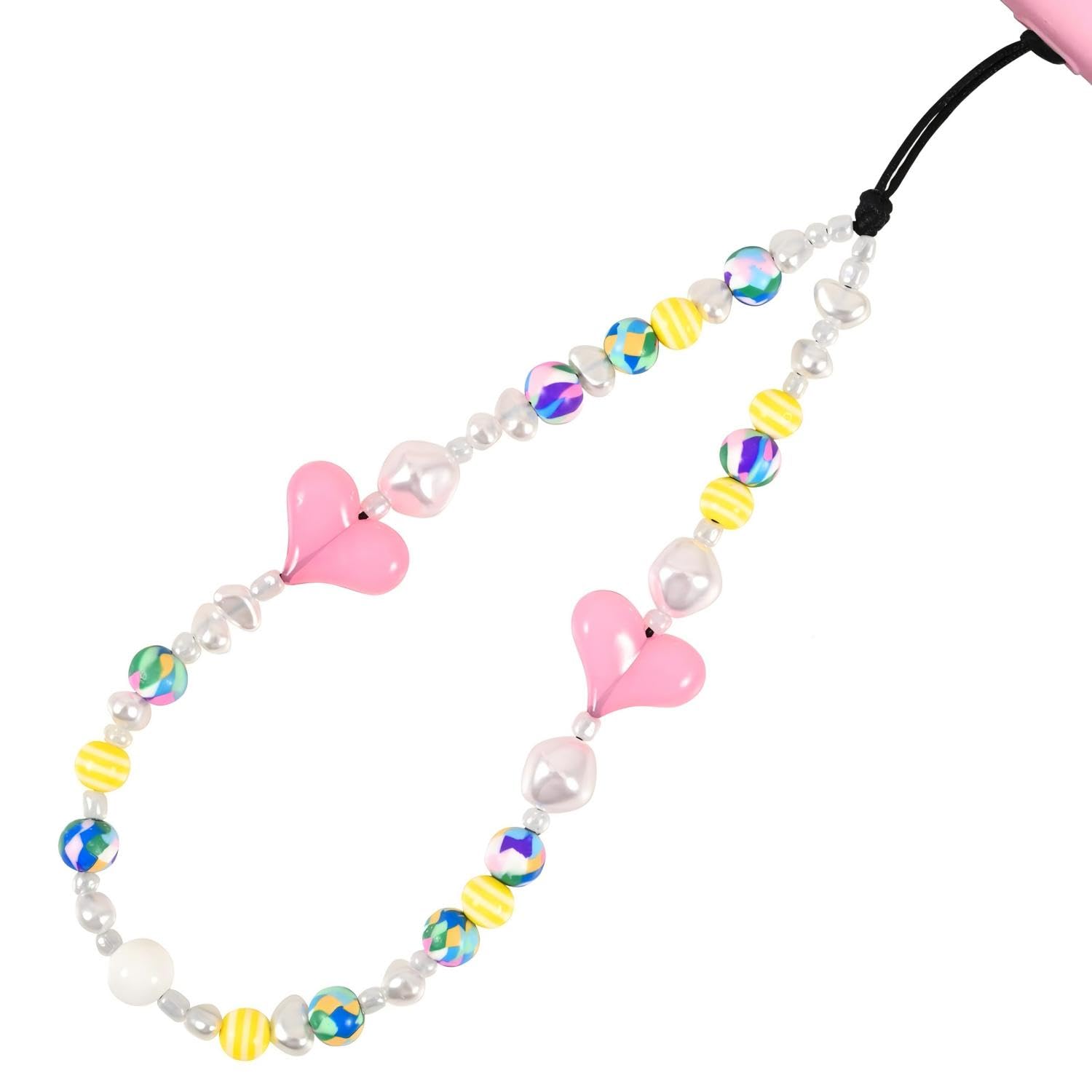 WCCH Beaded Phone Charm Y2K Kawaii Handmade Acrylic Phone Lanyard Wrist Strap for Camera Bag Airpods Keychain Charm Gold and White Pearls — view 31