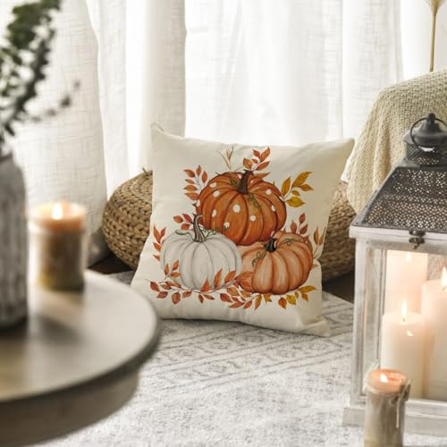 Artoid Mode Orange Pumpkins Maple Leaves Autumn Cushion Cover, 40x40 cm Fall Decorative Pillow Case Cover Sofa Living Room Outdoor Decor - Cosy Home Interiors Artoid Mode Orange Pumpkins Maple Leaves Autumn Cushion Cover, 40x40 cm Fall Decorative Pillow Case Cover Sofa Living Room Outdoor Decor - Image 3