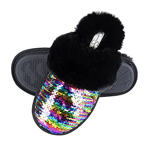 Image of Jessica Simpson womens Comfy Faux Fur House Slipper Scuff Memory Foam Slip on Anti-skid SoleSlipper