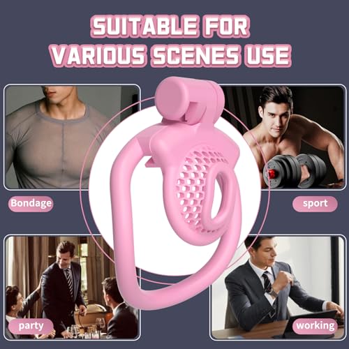 Image of Sissy Chastity Cage Light Weight Cock Cage ABS+Resin Chastity Device Adult Sex Toys with 4 Different Sizes Rings,Chastity Belt & Invisible Lock for Sissy Men Penis Exercise and Abstinence (Pink)