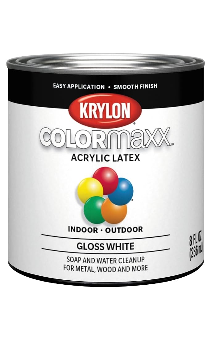 Krylon K05612007 COLORmaxx Acrylic Latex Brush On Paint for Indoor/Outdoor Use, ½ Pint, Gloss White