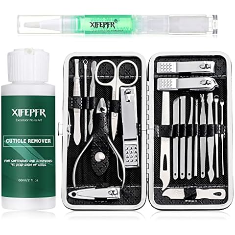 XIFEPFR Manicure Set - Cuticle Remover Cream, 19Pcs Nail Clipper Pedicure Kit, Professional Grooming Kit with Black Luxurious Travel Case, Stainless Steel Nail Kit for Men Women, Gifts for Women Cover
