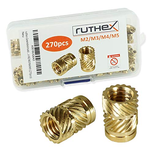 Gewindeeinsatz M2/M3/M4/M5 Sortimentskasten (270 Stück) - Messing Gewindebuchsen - Einpressmutter für Kunststoffteile - durch Wärme oder