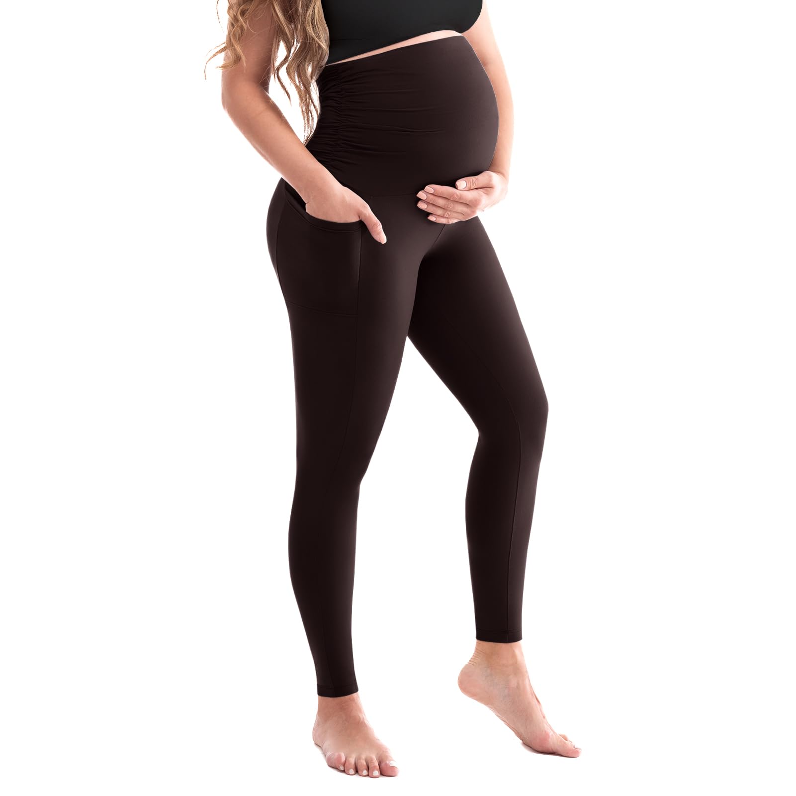 SINOPHANT Leggings de maternidad para mujer, cintura alta, pantalones de maternidad con bolsillos, opacos, suaves, elásticos, ropa de maternidad, hogar, yoga — view 8