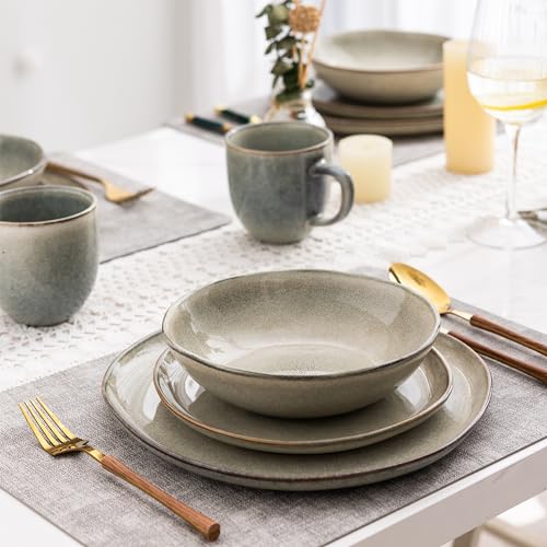 Image of AmorArc Ceramic Dinnerware Sets for 8, 24Pcs Plates and Bowls Sets Dishes | Stoneware Handmade Reactive Glaze Dinner Set, Highly Scratch Resistant | Dishwasher & Microwave Safe Dishware