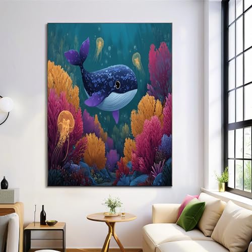 Lienzo decorativo de ballena azul GDJSMIN de 60x90 cm para pared de salón